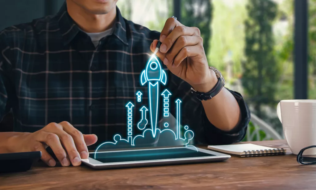 Business start up, start, new project or new idea concept. Woode